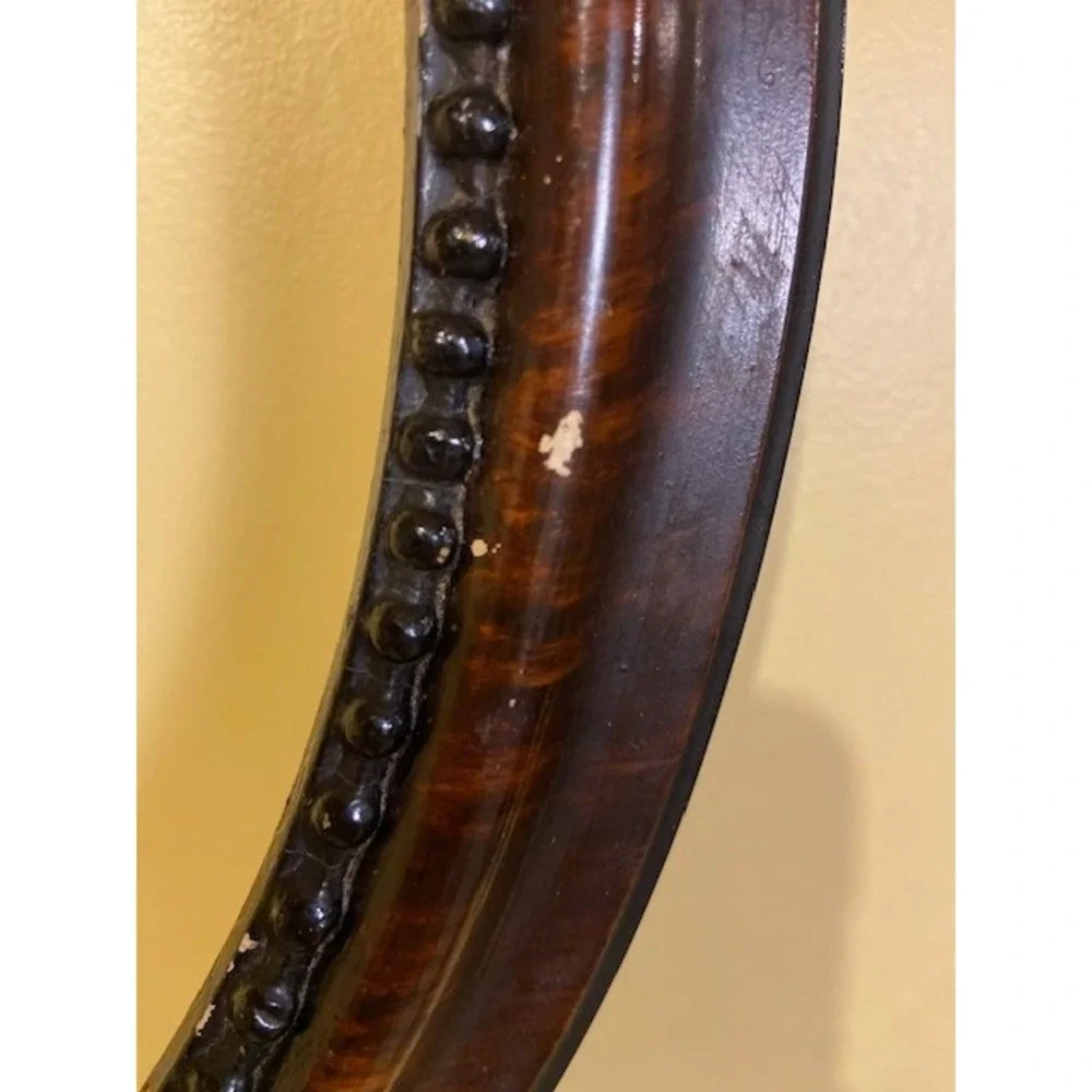 Antique Victorian Oval Wood Picture Frame Faux Bois Beaded Inner Liner Brown